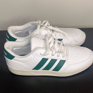 Adidas Men's White Sneakers with Green Stripes